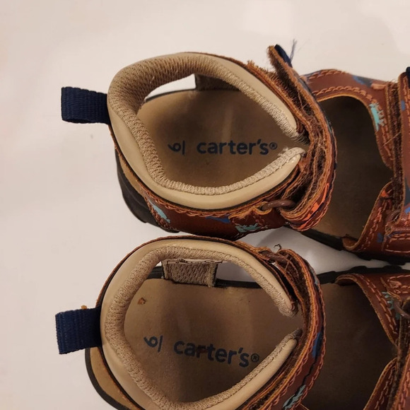 Carter's Brown and Dinosaur Karter Hook and Loop Play Sandals in Size 6 - Picture 9 of 11
